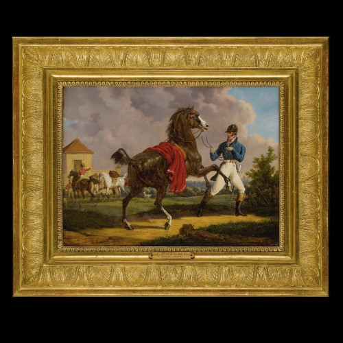 Bernard-Edouard Swebach (1800-1870) - Squire training the horse of King Louis XVIII - Paintings & Drawings Style Restauration - Charles X