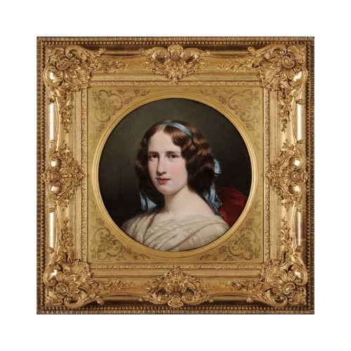 Henri Decaisne (1799-1852 - Portrait de jeune femme au ruban bleu