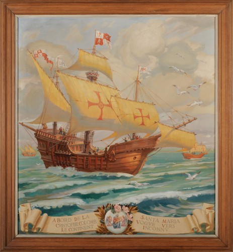 Tableaux et dessins Tableaux du XXe siècle - André Caverne (1894-1968) - Les navires des explorateurs des Amériques