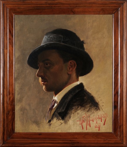 Attilio Manganaro (c.1865–c.1890) - Portrait de Gabriele d’Annunzio en 1887 - Tableaux et dessins Style Napoléon III