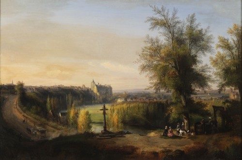 François-Edme Ricois (1795-1881) -Vue de Châteaudun en Eure-et-Loir - Tableaux et dessins Style Napoléon III