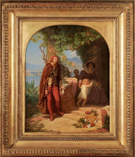 Jules Naudin (1817-1876) - Le Tasse arrivant chez sa sœur à Sorrente Naples Italie - Tableaux et dessins Style Louis-Philippe