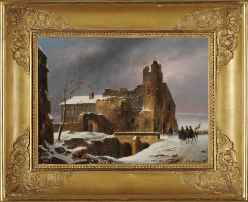 François Alexandre Pernot (1793-1865) - Ruines sous la neige - Tableaux et dessins Style Empire