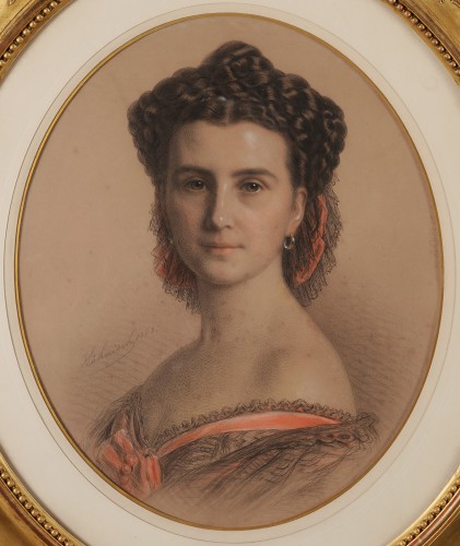 Anton Hähnisch (1817-1897) - Portrait de Mathilde de Barral de Monteauvrard - Tableaux et dessins Style Napoléon III