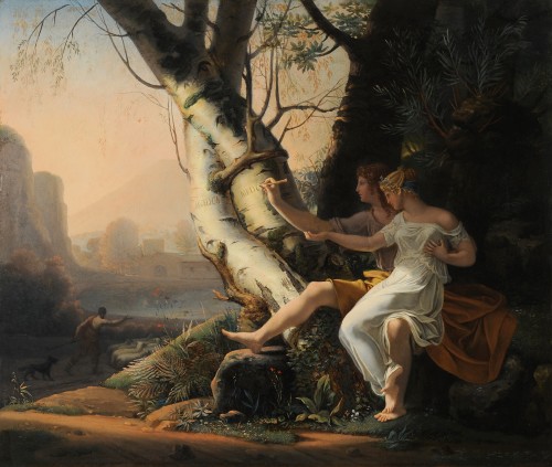 Claude-Antoine Fleury (?-1822) - Angélique et Médor gravant leur chiffre sur un arbre
