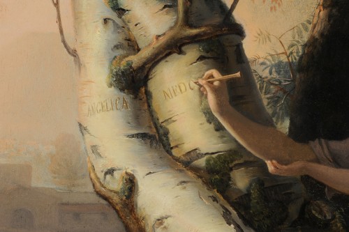 Tableaux et dessins Tableaux XIXe siècle - Claude-Antoine Fleury (?-1822) - Angélique et Médor gravant leur chiffre sur un arbre