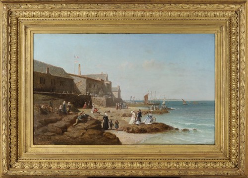 Charles Mermé (1818-1869) - La bénédiction du Coureau de Groix à Larmor - Tableaux et dessins Style Napoléon III