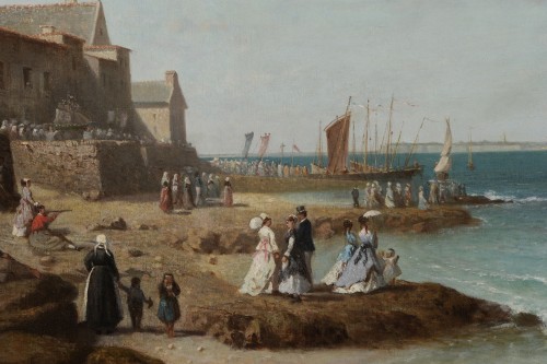 Tableaux et dessins Tableaux XIXe siècle - Charles Mermé (1818-1869) - La bénédiction du Coureau de Groix à Larmor