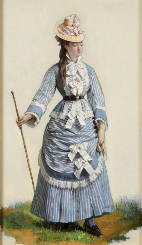Charles Loyeux (1823-1899) Portrait of an elegant woman on a promenade