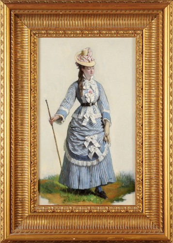 Charles Loyeux (1823-1899) - Portrait d'élégante en promenade - Tableaux et dessins Style Napoléon III