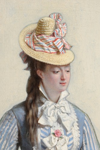Paintings & Drawings  - Charles Loyeux (1823-1899) Portrait of an elegant woman on a promenade