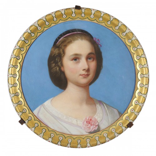 Romain Cazes (1808-1885) Portrait de jeune fille à la cire sur pierre