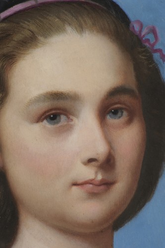 Paintings & Drawings  - Romain Cazes (1808-1885) Portrait of a young girl with wax on stone