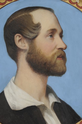 Romain Cazes (1808-1885) Portrait de jeune homme à la cire sur pierre - Tableaux et dessins Style Napoléon III