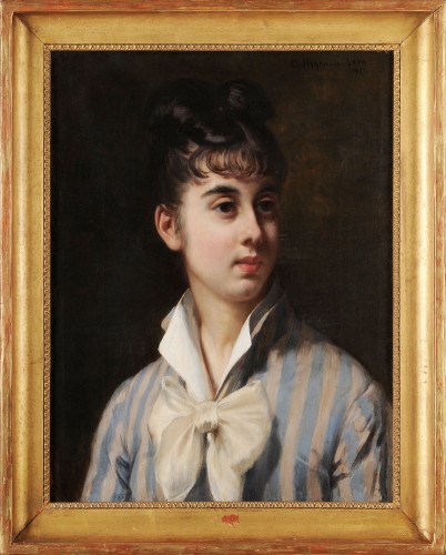 Charles Hermann-Léon (1838-1908) - Portrait de jeune femme au nœud blanc