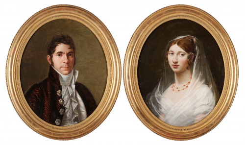 École française vers 1810 - Portraits de J de Saint Jullien Desnoeux et son épouse
