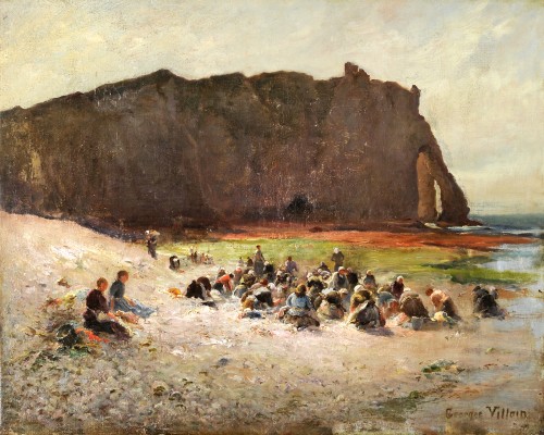 Georges Villain (1854-1930) Washing womens on the beach of Etretat Normandy