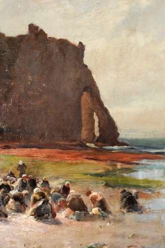 Paintings & Drawings  - Georges Villain (1854-1930) Washing womens on the beach of Etretat Normandy