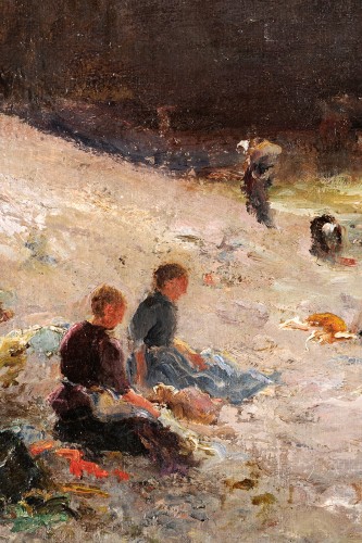 Georges Villain (1854-1930) Washing womens on the beach of Etretat Normandy - 