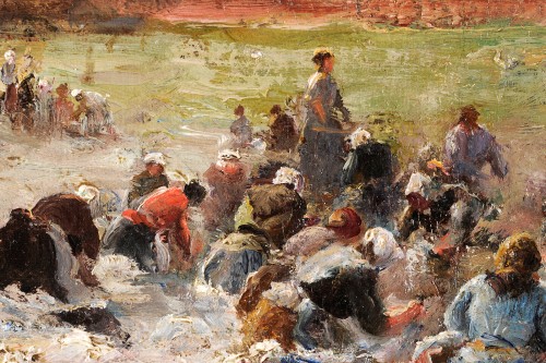 19th century - Georges Villain (1854-1930) Washing womens on the beach of Etretat Normandy