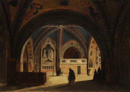 Achille Poirot (1797-1855) att à - Entrée de la basilique Saint François à Assise