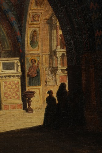 Tableaux et dessins Tableaux XIXe siècle - Achille Poirot (1797-1855) att à - Entrée de la basilique Saint François à Assise