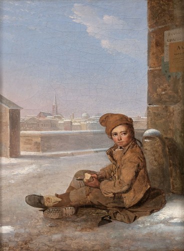 Pierre Duval Lecamus (1790-1854) Young chimney sweep sitting in the snow