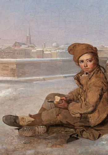 Pierre Duval Lecamus (1790-1854) Petit ramoneur assis dans la neige - Tableaux et dessins Style Restauration - Charles X