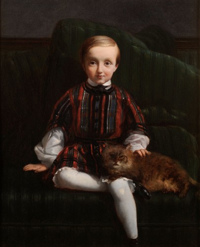 Charles Fréchou (1820-1900) - Portrait d’enfant au chat