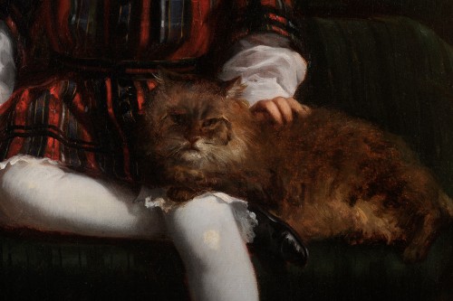 Charles Fréchou (1820-1900) - Portrait of a child with a cat - 