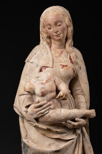 Sculpture  - Virgin and child in stone, Champagne around 1520