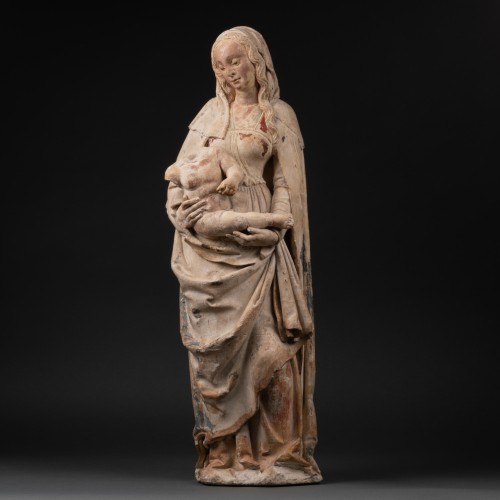 <= 16th century - Virgin and child in stone, Champagne around 1520