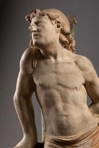 Sculpture  - Saint Sebastian in limestone, Burgundy circa 1500