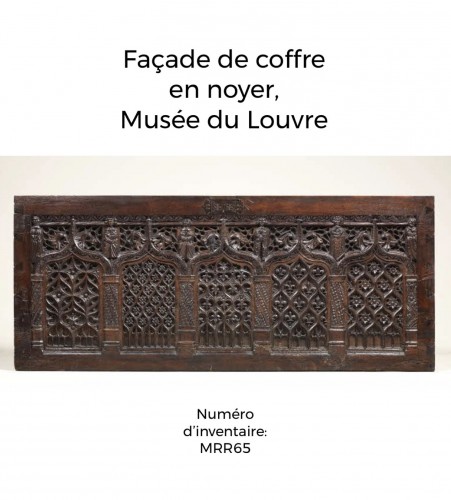 Antiquités - Façade de coffre royal en noyer, Val de Loire XVe siècle