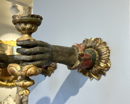 Antiquités - Paire de bras de lumières, époque Louis XIII