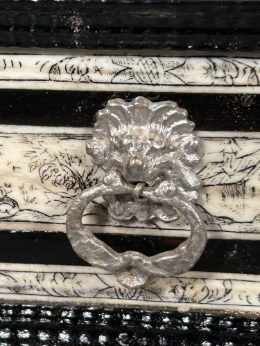 Furniture  - Travel cabinet in ebony, silver and engraved ivory nets, Milan circa 1620