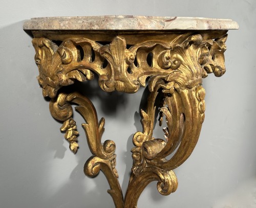 Louis XV - Paire de consoles en bois doré, Provence époque Louis XV