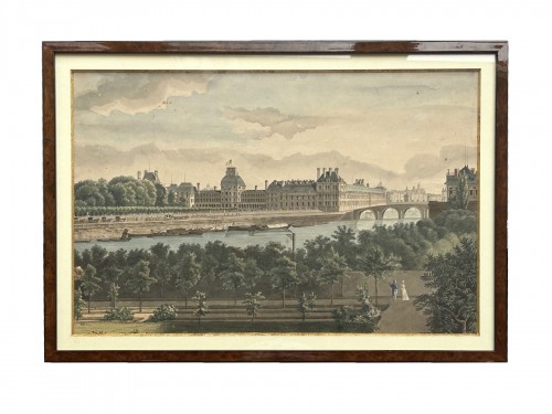 The Tuileries Gardens and the Louvre, watercolor Restauration periodn