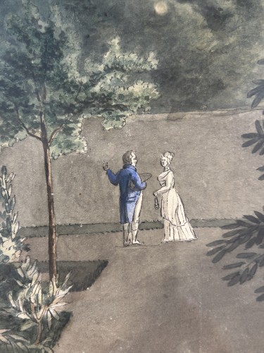 Tableaux et dessins Dessin, Aquarelle & Pastel - Les jardins des Tuileries et le Louvre, aquarelle époque Restauration