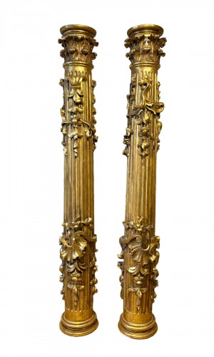 Pair of gilded wooden columns, Spain, 17th century