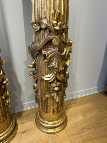 17th century - Pair of gilded wooden columns, Spain, 17th century