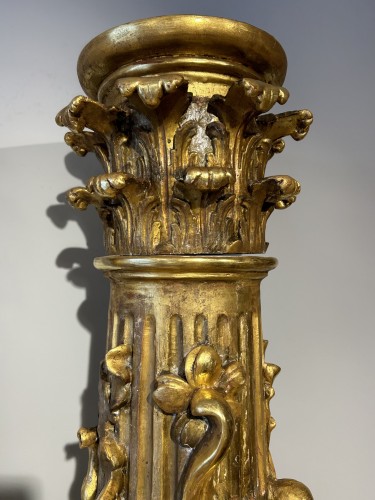 Pair of gilded wooden columns, Spain, 17th century - Louis XIV