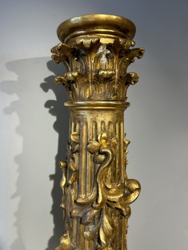 Louis XIV - Pair of gilded wooden columns, Spain, 17th century