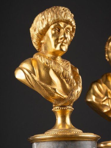 Pair of Rousseau and Voltaire busts, Paris, Louis XVI period circa 1780 - Sculpture Style Louis XVI