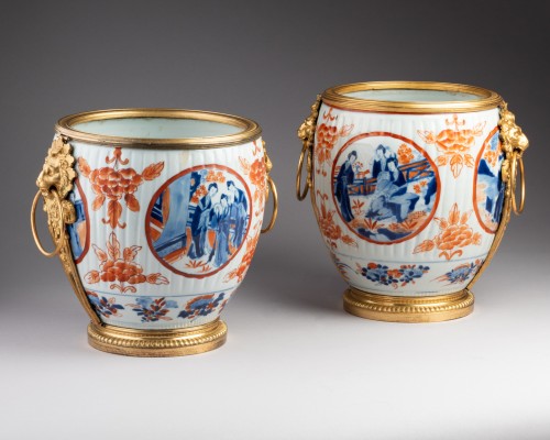 Pair of porcelain and bronze planters, Paris, 19th century - 