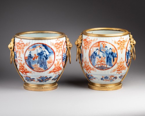 Antiquités - Pair of porcelain and bronze planters, Paris, 19th century