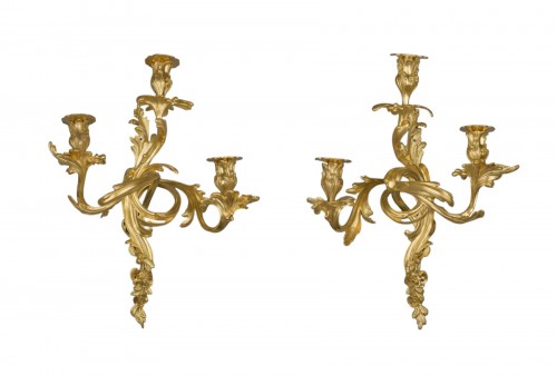 Paire de grandes appliques rocailles vers 1850