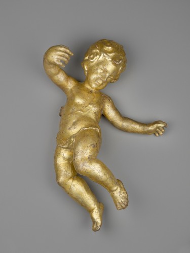 Paire d’anges baroques en bois doré, Toscane vers 1700 - Sculpture Style Louis XIV