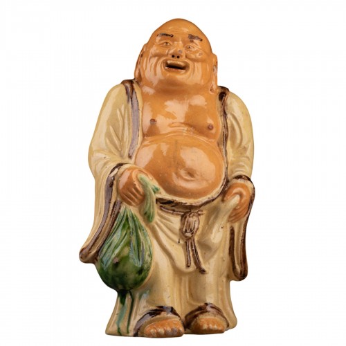 Statuette de Boudha rieur en terre vernissée d’Apt
