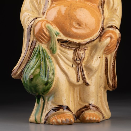 Céramiques, Porcelaines  - Statuette de Boudha rieur en terre vernissée d’Apt